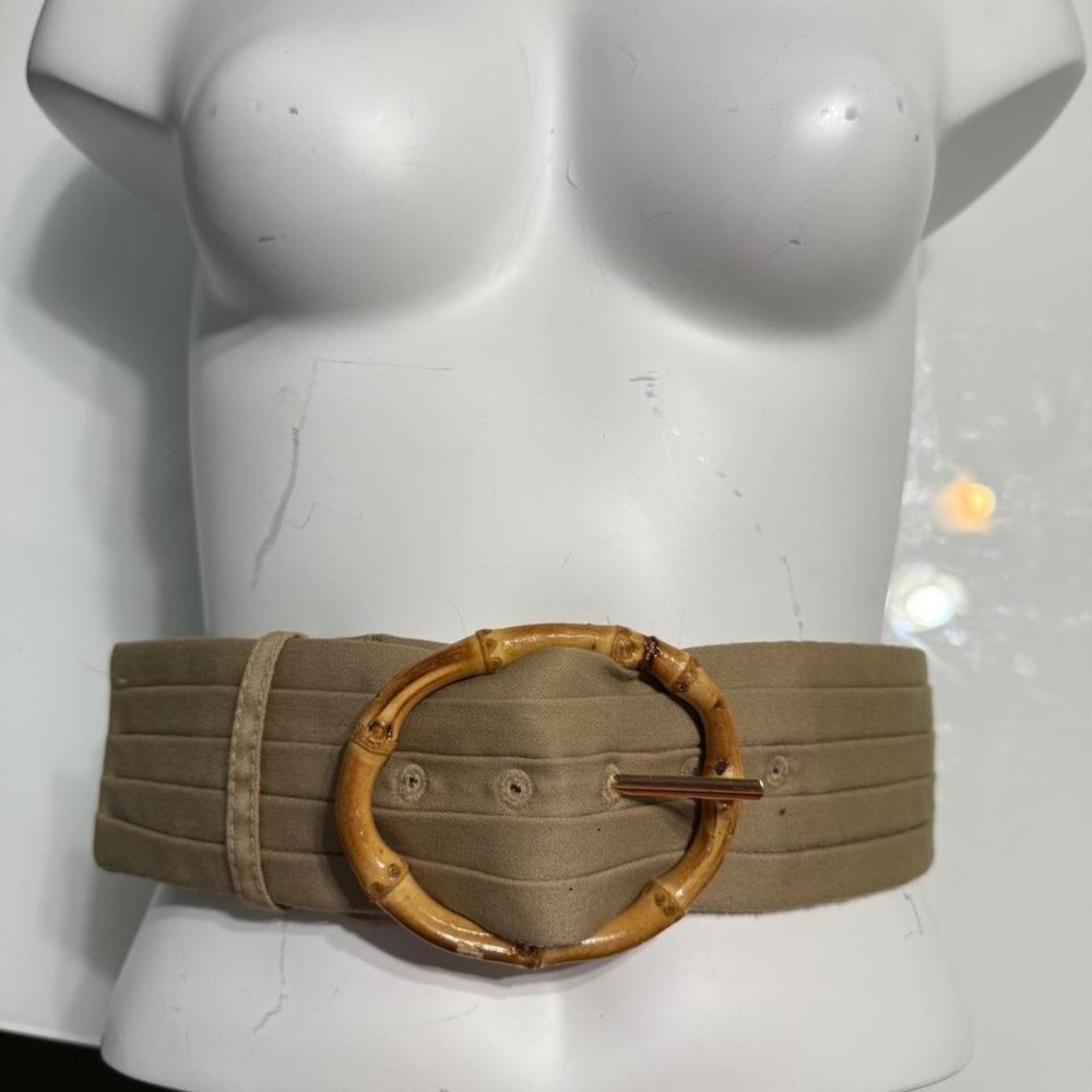 Vintage tan fabric belt with bamboo buckle